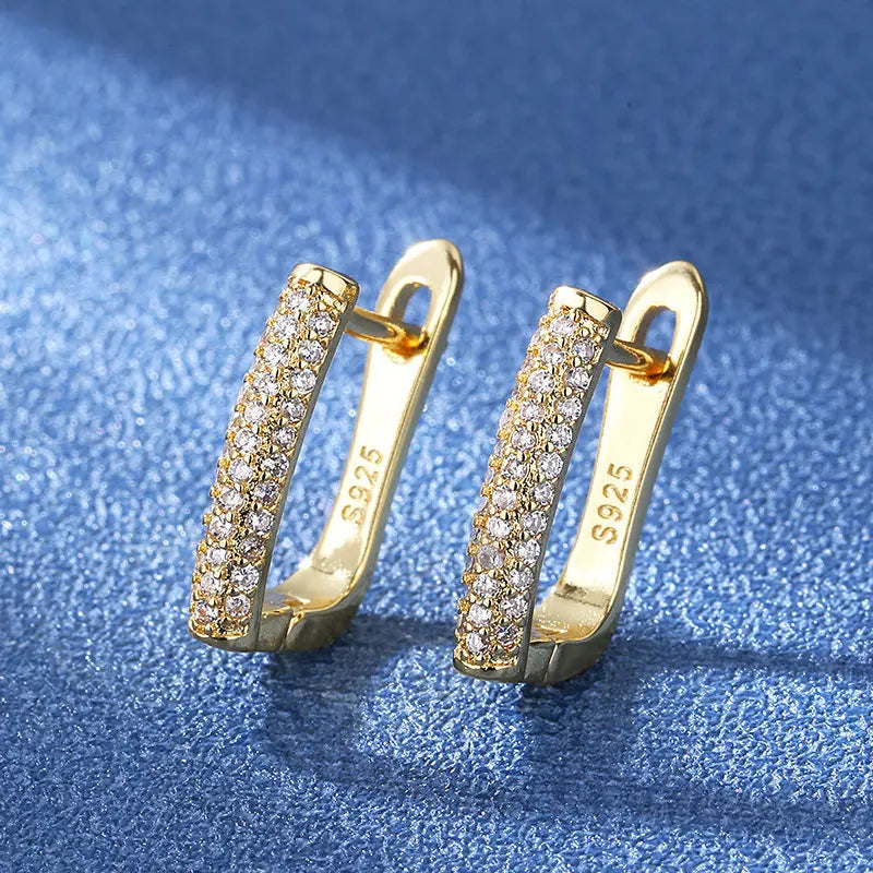 Hot Sale 925 Silver Women Hoop Earrings Luxury Sparkling Pave CZ U Shape Star Moon Fashion Earring For Girl