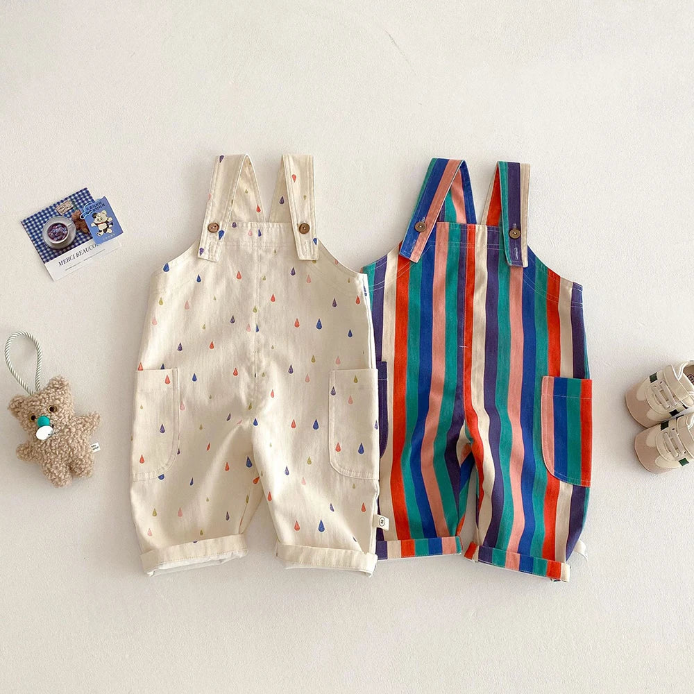 Unisex Spring New Kids Clothes Fashion Overalls Polk Dot Jumpsuits Striped Overalls Children Play Suit