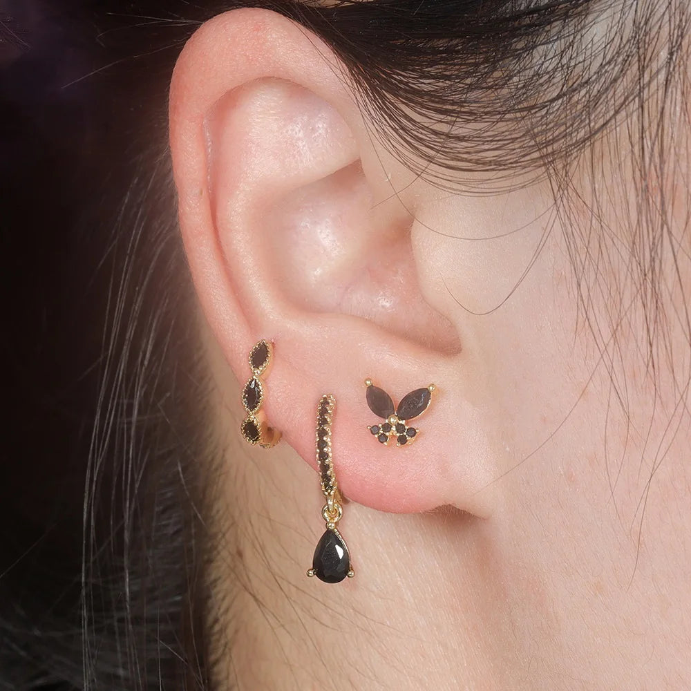 3PCS Fruit Butterfly Earrings Set for Women Girl Luxury Zircon Stainless Steel Cartilage Piercing Hoop Earring Statement Jewelry