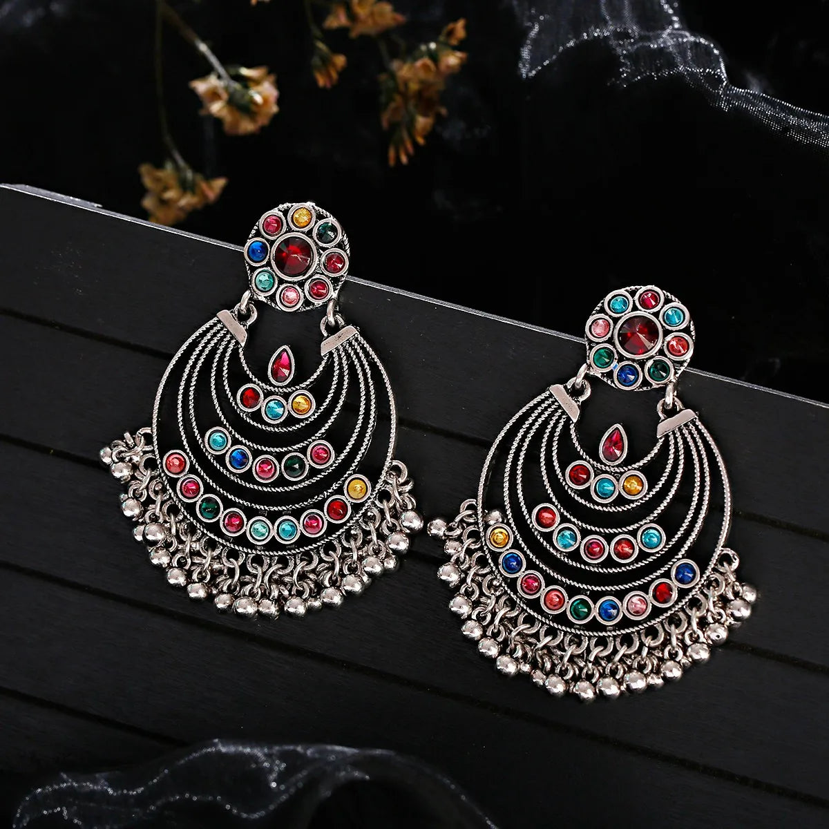 Retro Ethnic Silver Color Turkish Jhumka Earrings For Women Pendientes Pearl Tassel Classic Carved Indian Earrings Jewelry