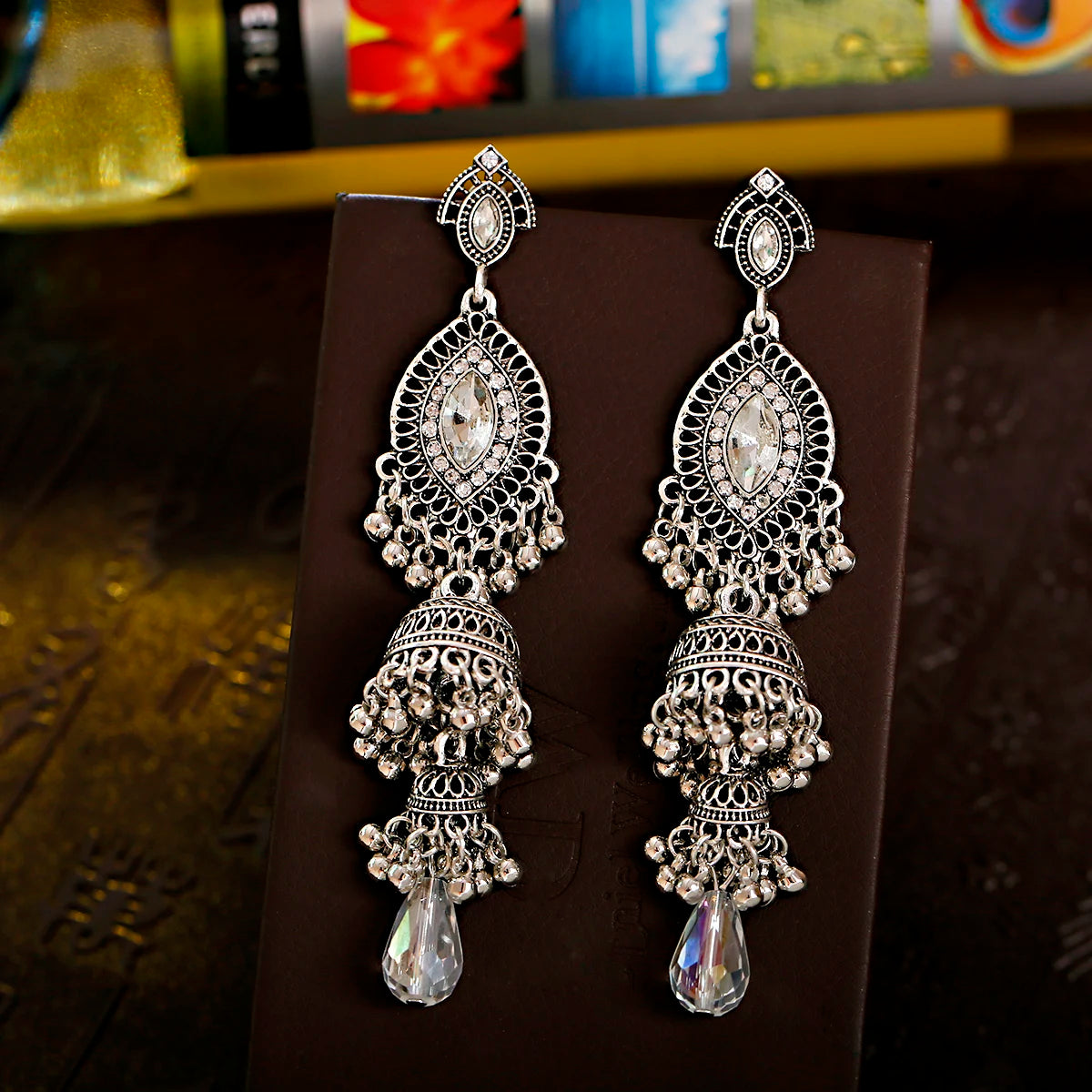 Retro Ethnic Silver Color Turkish Jhumka Earrings For Women Pendientes Pearl Tassel Classic Carved Indian Earrings Jewelry