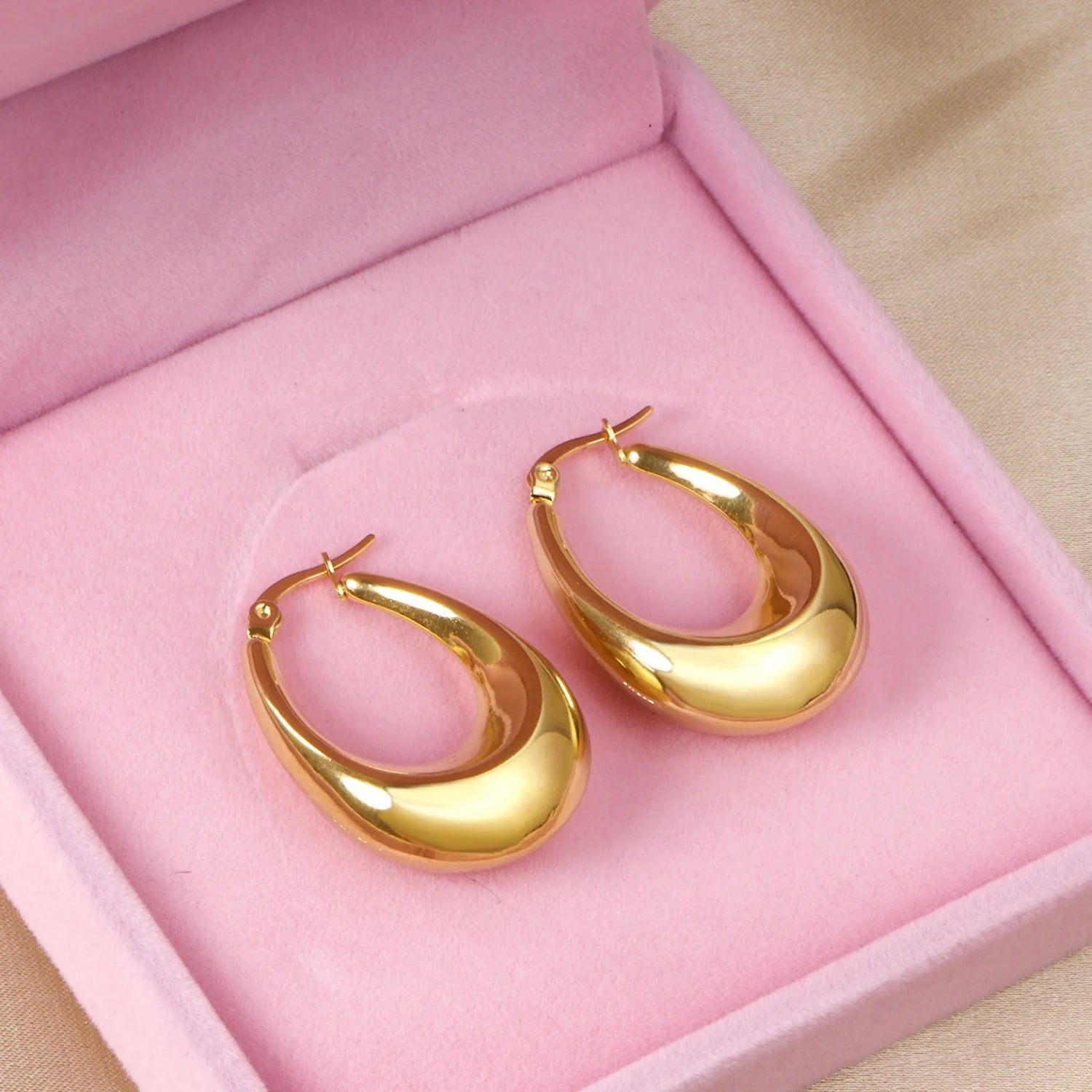 LUXUSTEEL Gothic Gold Color Oval Hoop Earrings For Women Stainless Steel Ear Jewelry Accessories Brinco Party Gift 10mm 13mm 20m