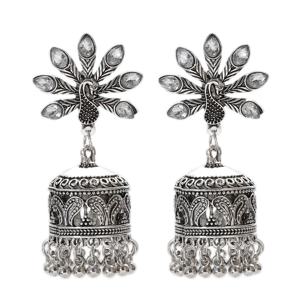 Ethnic Retro Geometric Turkish Jhumka Earrings For Women Indian Jewelry Flower Gold Color Bell Tassel Dangling Earrings