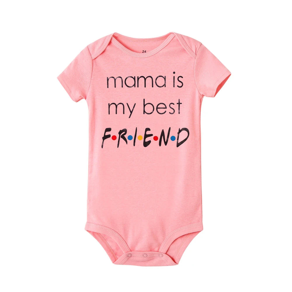 Mama Is My Best Friend Print Baby Jumpsuit Toddler Girl Boy Clothes Ropa Summer Short Sleeve Bodysuits Funny Infant Shower Gifts