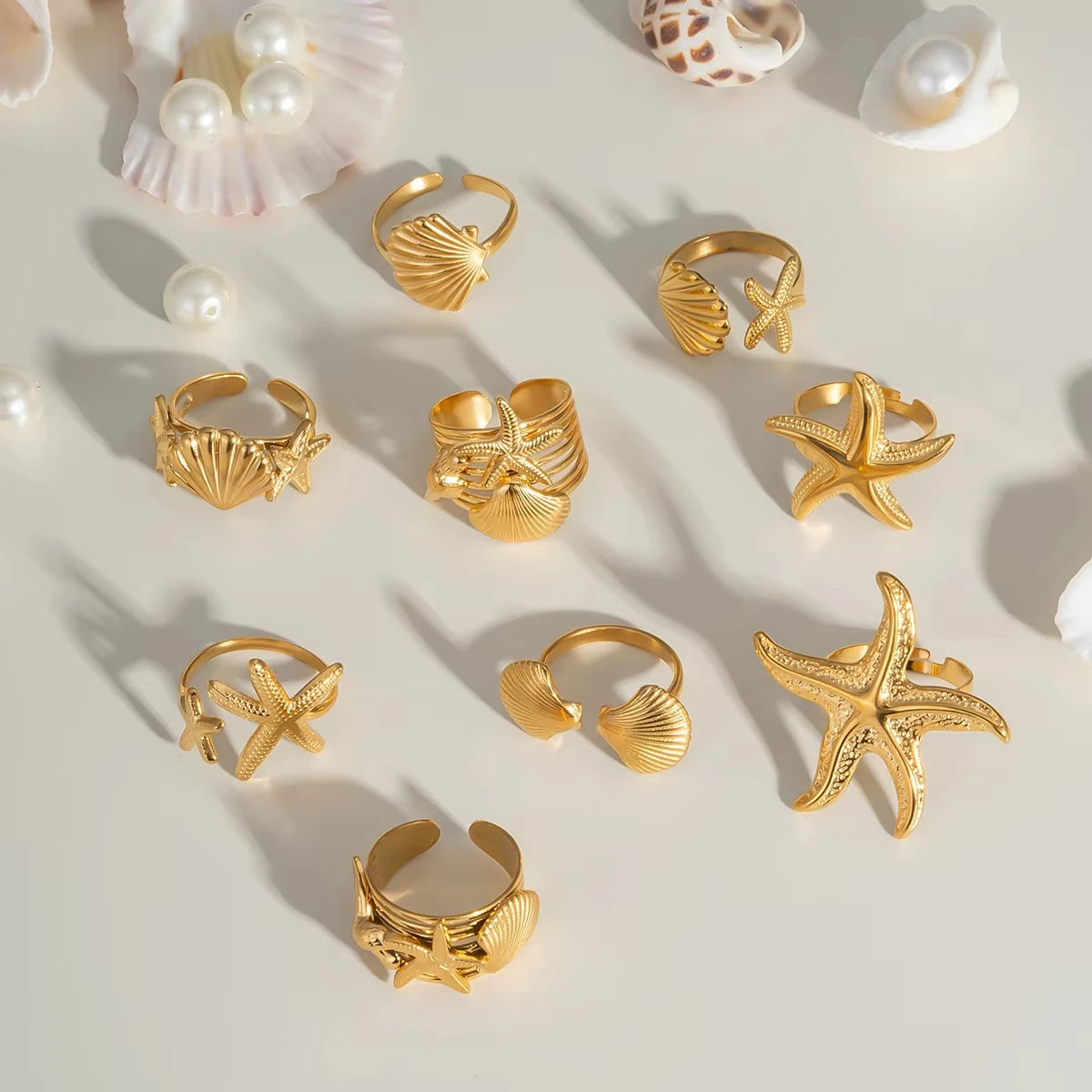 2025 Summer Gold Color Stainless Steel Shell Starfish Crab Drop Earrings For Women Beach Ocean Hoop Drop Stud
