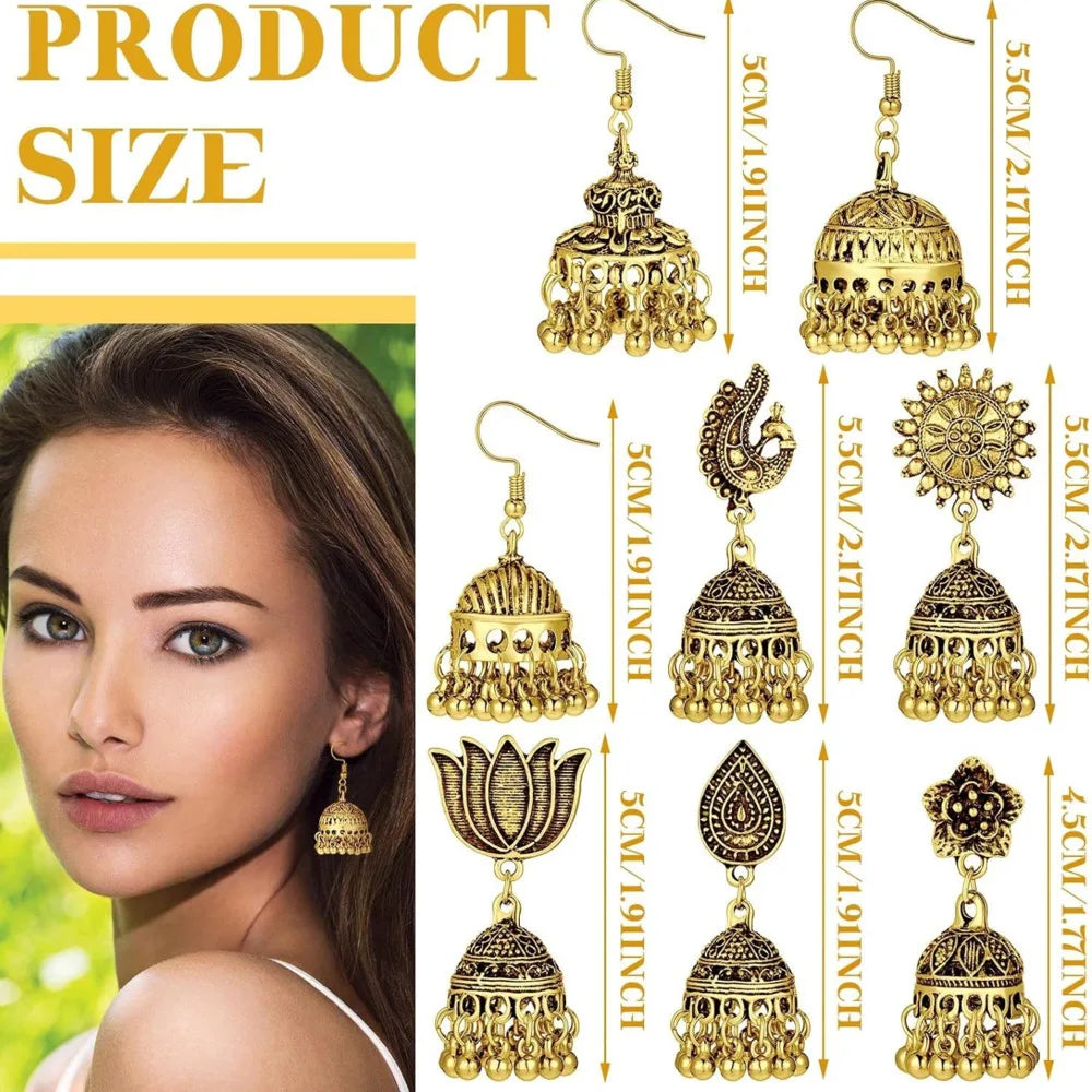 Indian Ethnic Style Boho Vintage Antique Alloy Carved Bell Tassels Drop Earrings Jhumki Jewelry For Women Party Accessories
