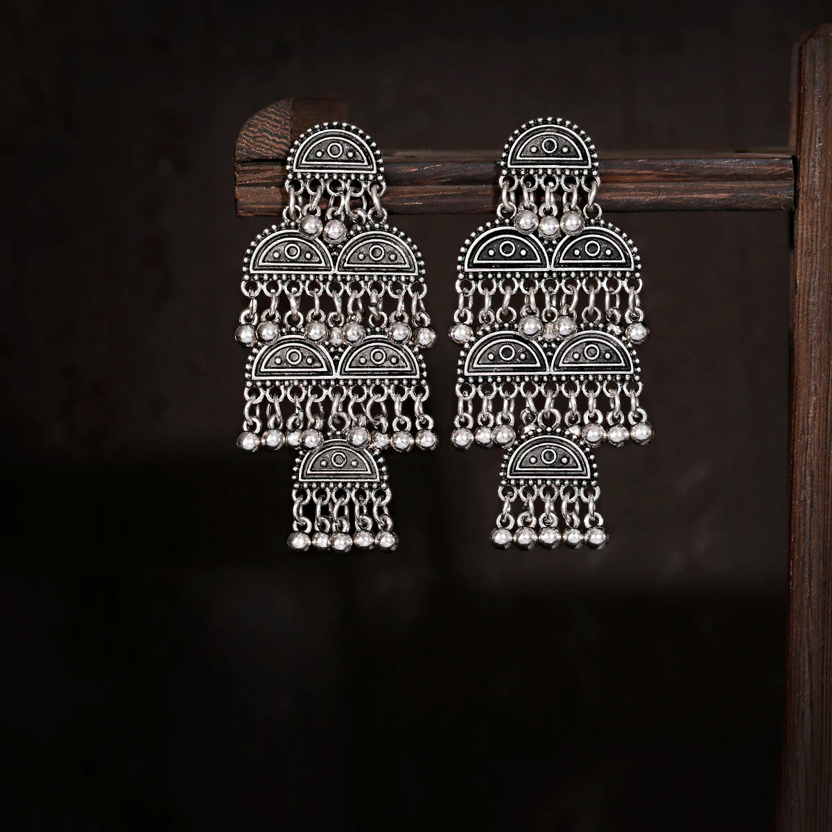 Retro Ethnic Silver Color Turkish Jhumka Earrings For Women Pendientes Pearl Tassel Classic Carved Indian Earrings Jewelry