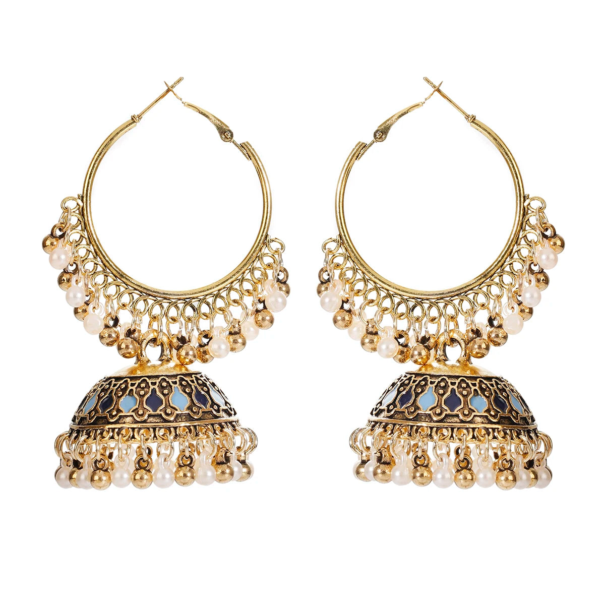 Ethnic Retro Geometric Turkish Jhumka Earrings For Women Indian Jewelry Flower Gold Color Bell Tassel Dangling Earrings