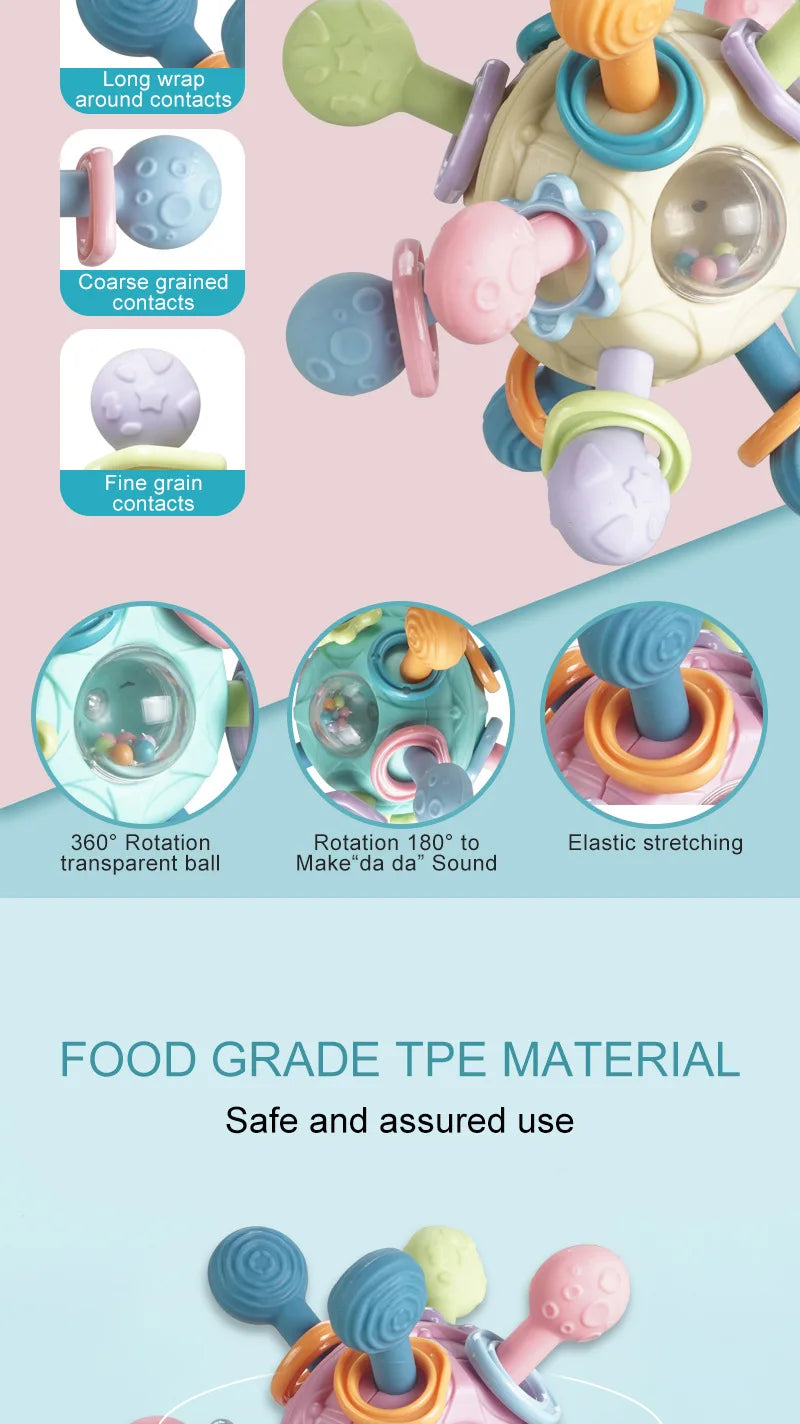 Baby Toys 0 12 Months Rotating Rattle Ball Grasping Activity Baby Development Toy Silicone Teether Baby Sensory Toys for Babies