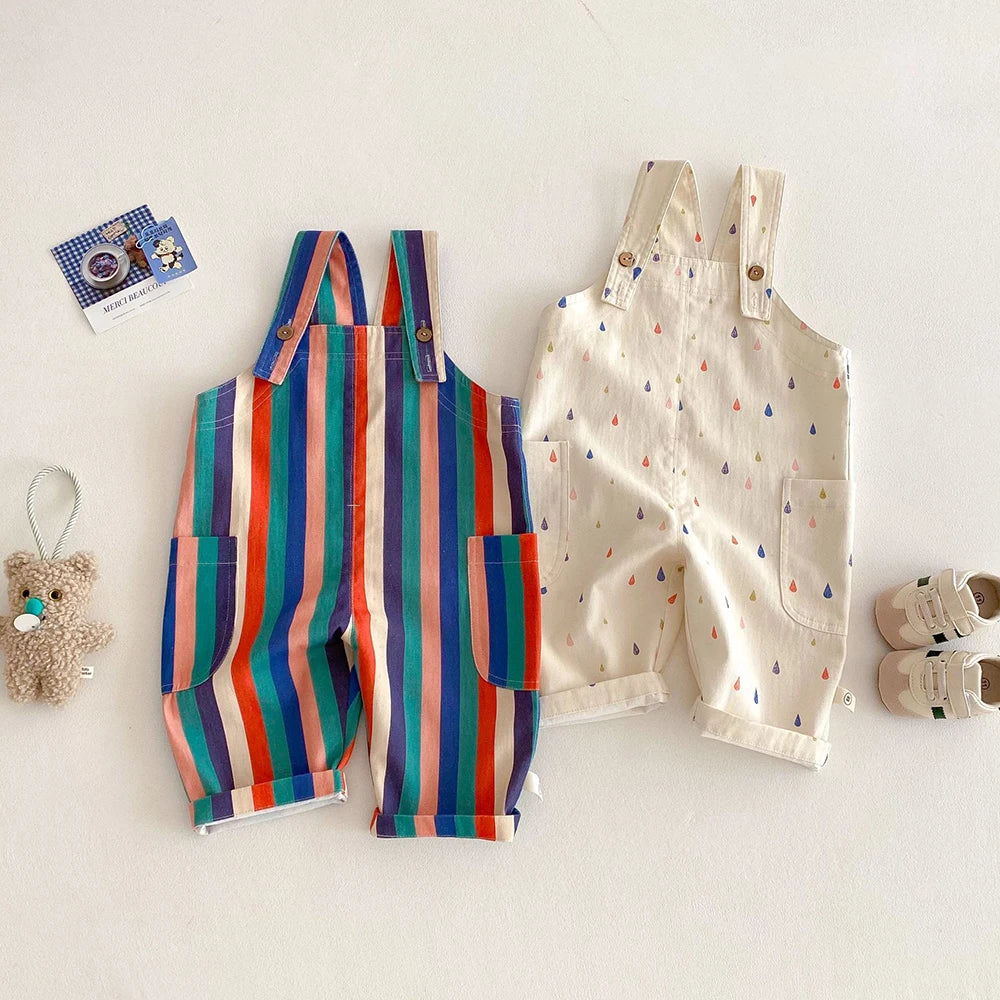 Unisex Spring New Kids Clothes Fashion Overalls Polk Dot Jumpsuits Striped Overalls Children Play Suit