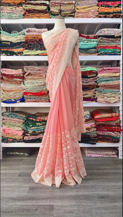 India Imports Nail Bead Sari Clothing Nepal 6-meter Large Sari