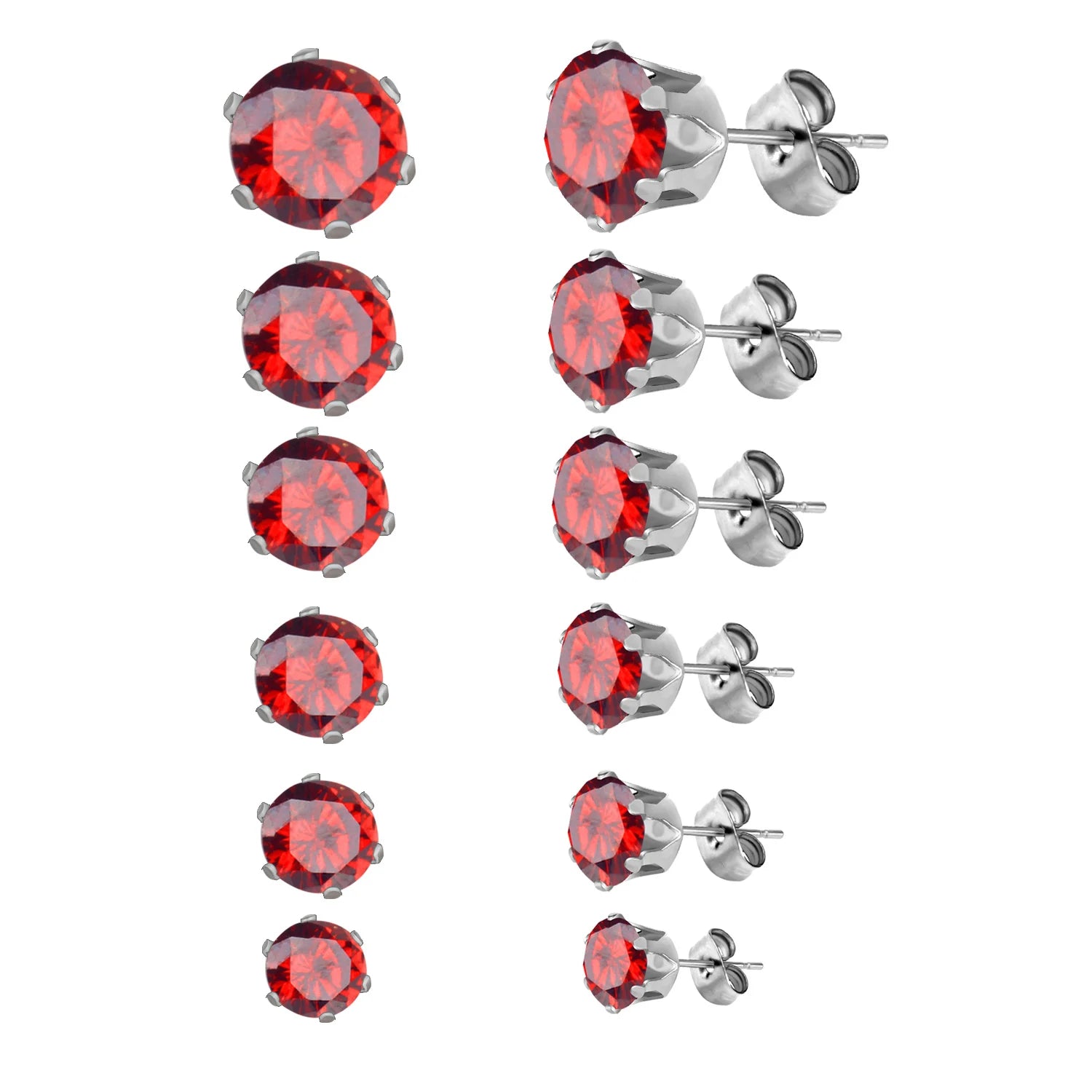 LUXUSTEEL 6Pairs/Set CZ Stud Earrings Stainless Steel Round White Cubic Zirconia Hypoallergenic 6 Claws Earring Trendy Jewelry