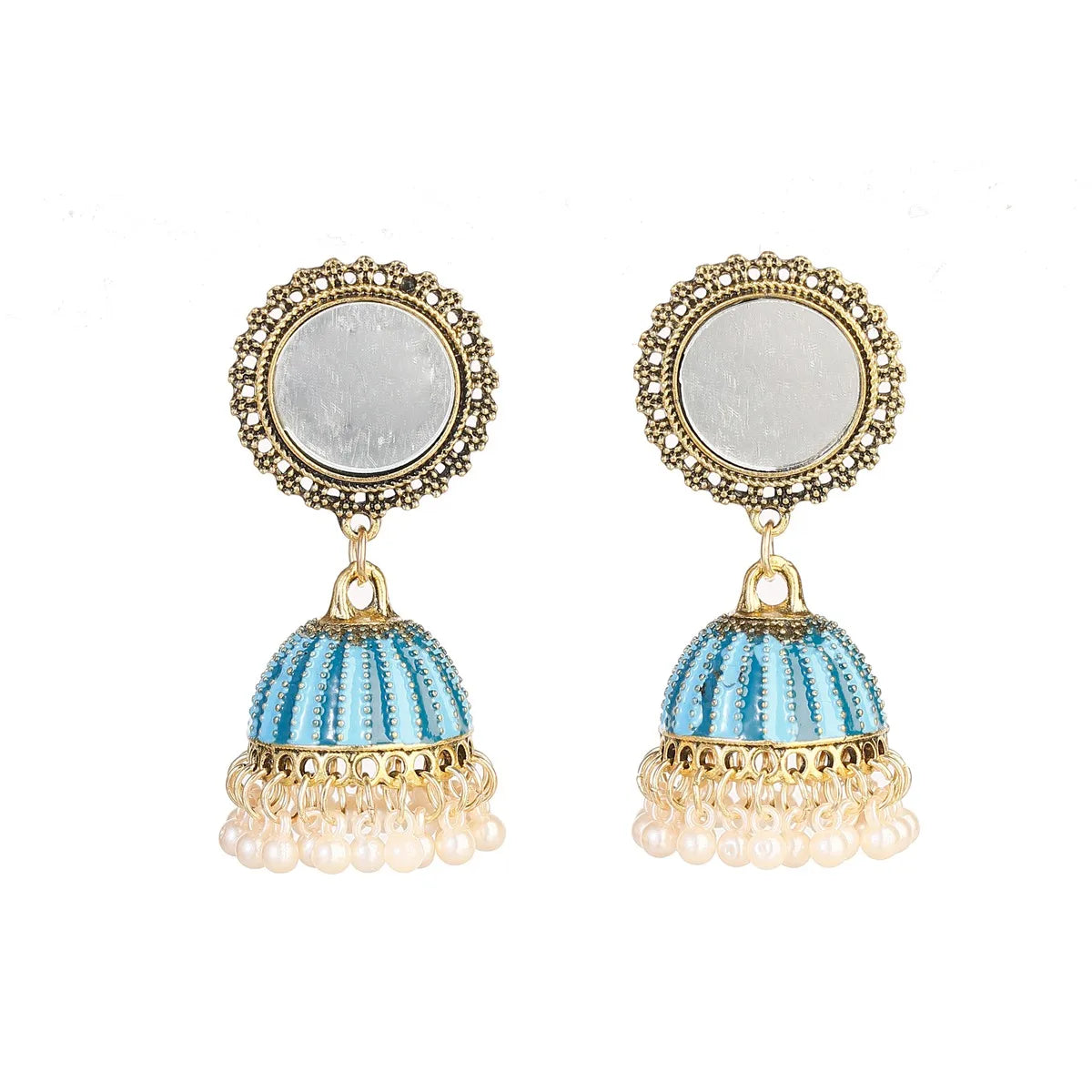 Ethnic Retro Geometric Turkish Jhumka Earrings For Women Indian Jewelry Flower Gold Color Bell Tassel Dangling Earrings
