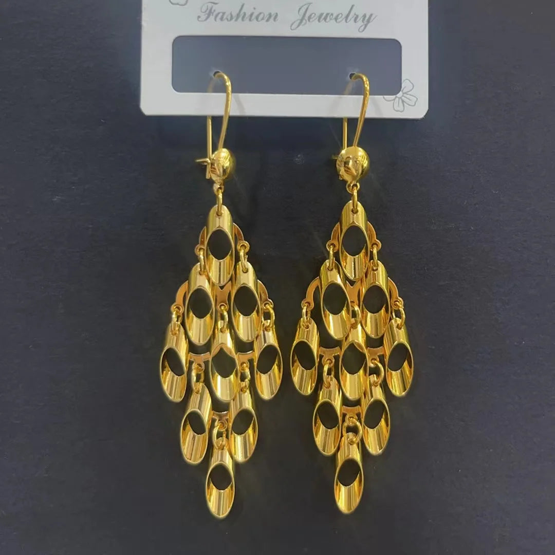 Luxury Dubai Tassels Pendant Earrings Elegant 24K Gold Plated Copper Drop Earrings For Women Indian Wedding Jewelry Ramadan Gift