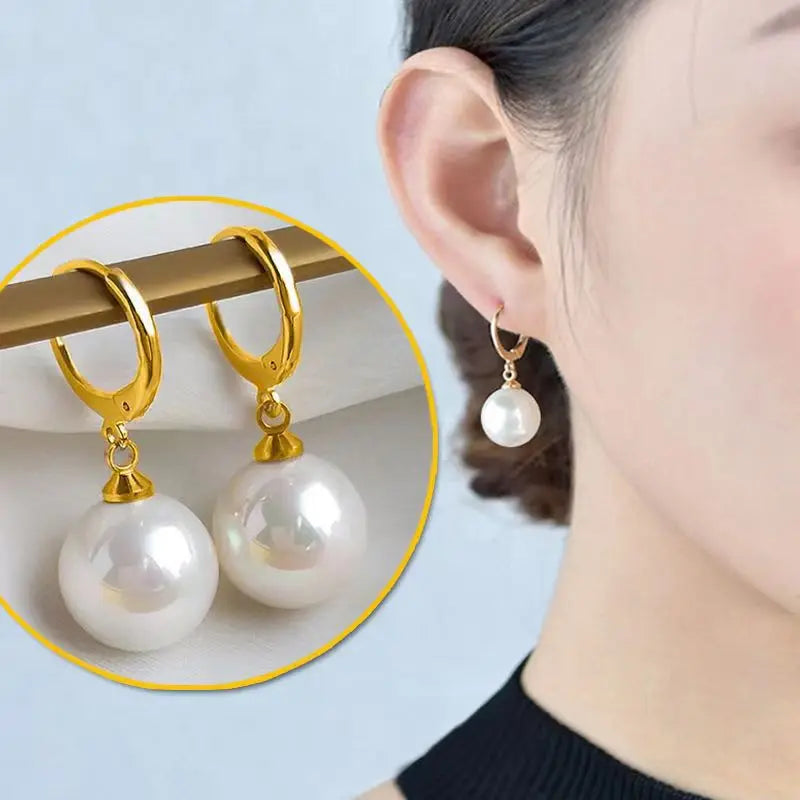 Stainless Steel Fashion Pearl Drop Earrings Buckle Women's Round Hoop Earrings Ladies Accessories Wedding Jewelry Free Shipping