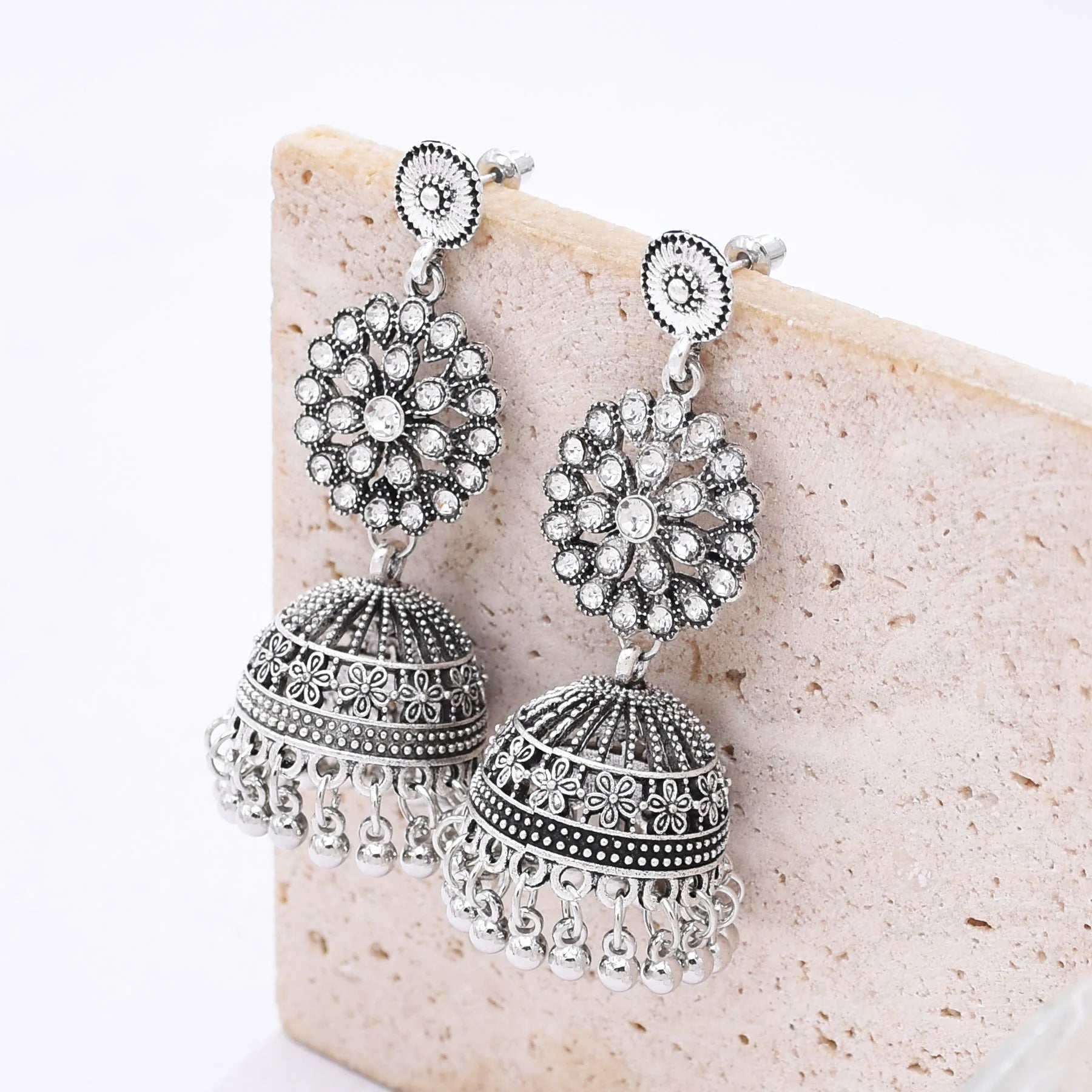 Traditional Indian Jhumka Earrings for Women Vintage Golden Silvery Bell Peacock Pearl Beads Pendant Earrings Turkish Jewelry
