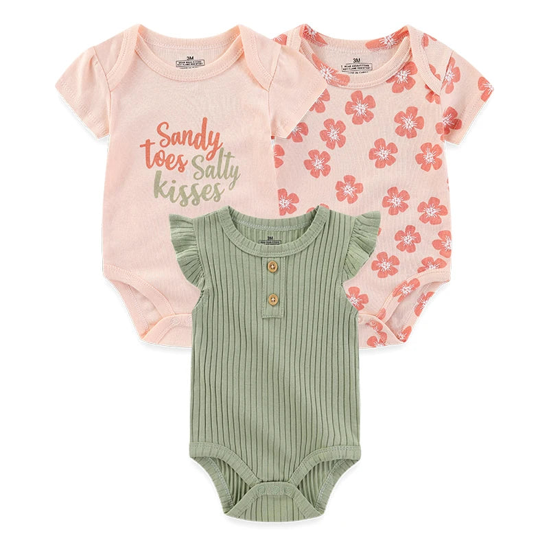3-Piece Cartoon Cute Baby Girl Onesies Cotton Comfy Newborn Bodysuits Sleeveless/Short Sleeve Infant Spring Summer Clothes