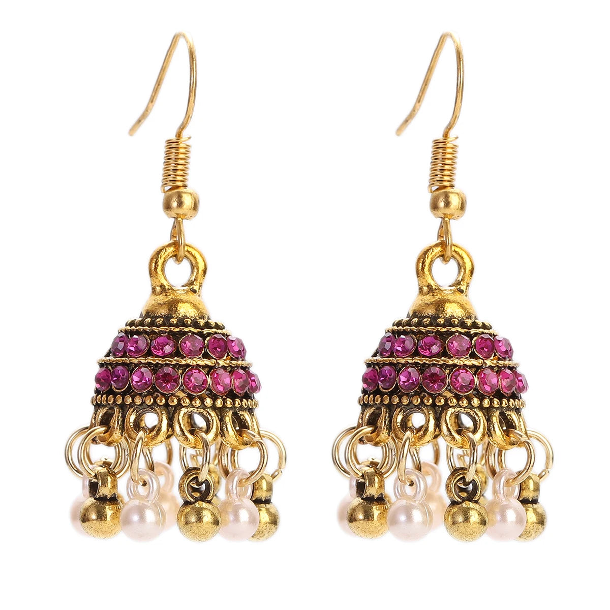Ethnic Retro Geometric Turkish Jhumka Earrings For Women Indian Jewelry Flower Gold Color Bell Tassel Dangling Earrings