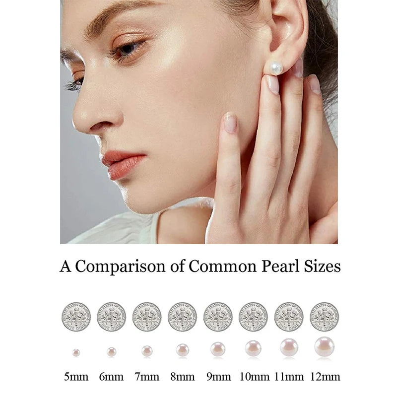 100% Natural Freshwater Pearl Stud Earrings Real 925 Sterling Sliver Earring Cultured White Pearl For Women Earring Jewelry
