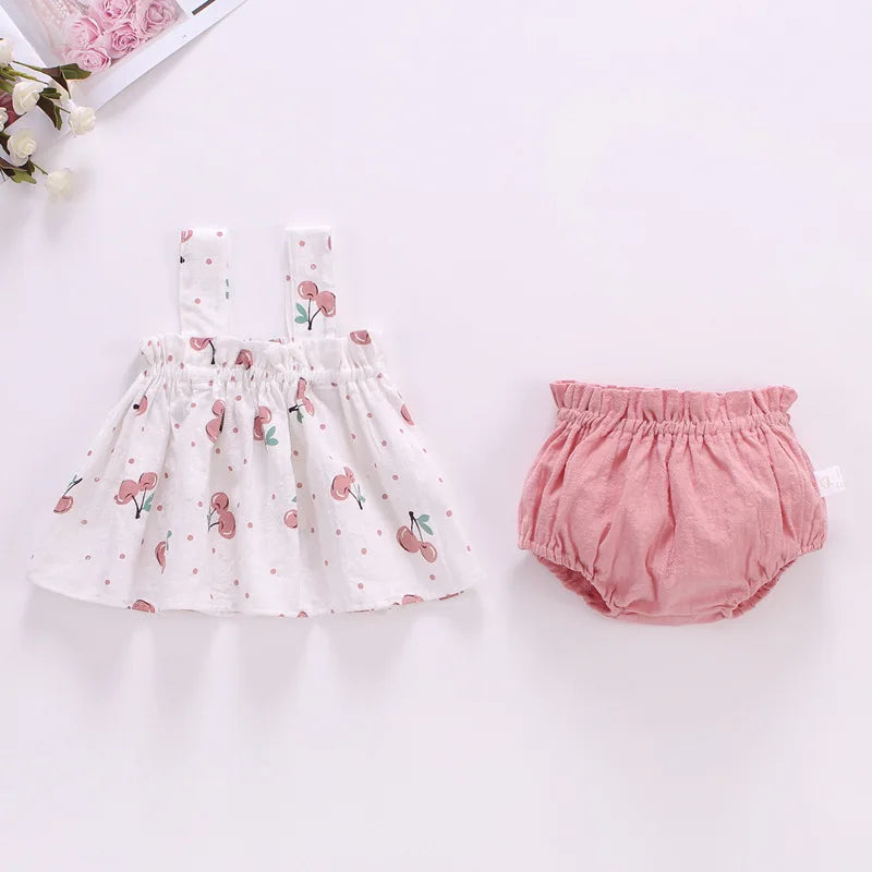 Baby Summer Skirt Set Baby Girl Clothes 0-2 Years Old Infant Plaid Suspender Dress Hat Two-piece Set Baby's Sets
