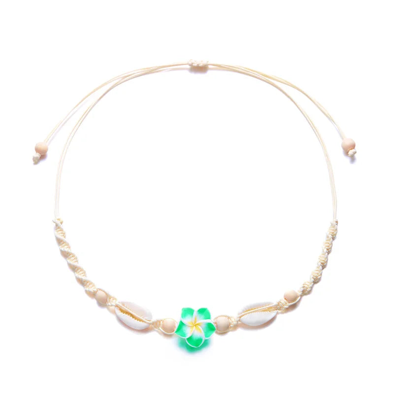 Bohemia Sea Shell Choker Necklace For Women Fashion Summer Sweet Flower Pendant Hand-woven Rope Neck Chain Jewelry Accessory