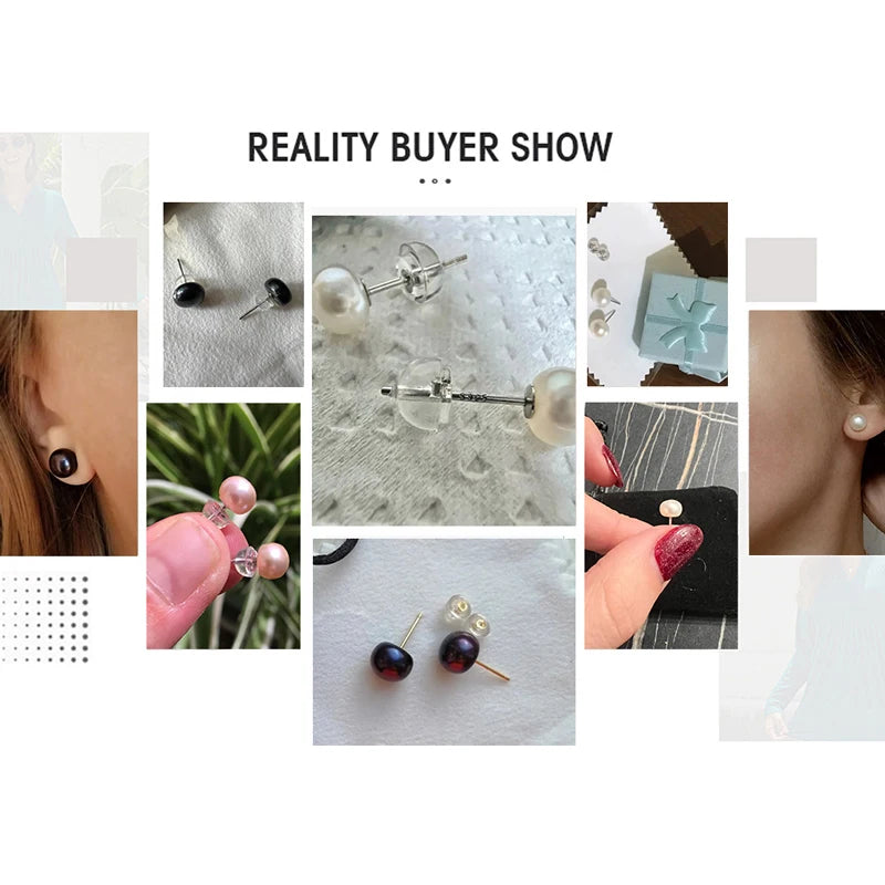 100% Natural Freshwater Pearl Stud Earrings Real 925 Sterling Sliver Earring Cultured White Pearl For Women Earring Jewelry