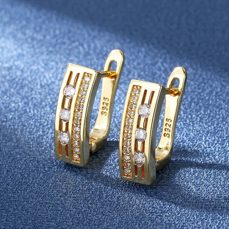 Hot Sale 925 Silver Women Hoop Earrings Luxury Sparkling Pave CZ U Shape Star Moon Fashion Earring For Girl