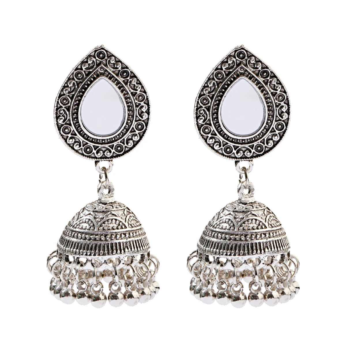 Ethnic Retro Geometric Turkish Jhumka Earrings For Women Indian Jewelry Flower Gold Color Bell Tassel Dangling Earrings