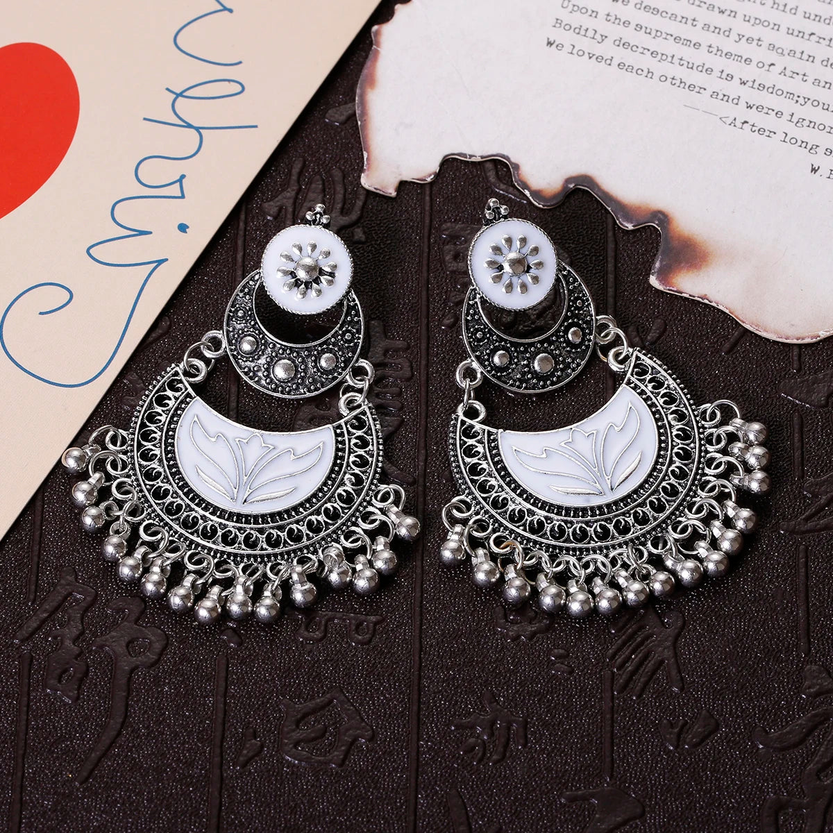 Retro Ethnic Silver Color Turkish Jhumka Earrings For Women Pendientes Pearl Tassel Classic Carved Indian Earrings Jewelry