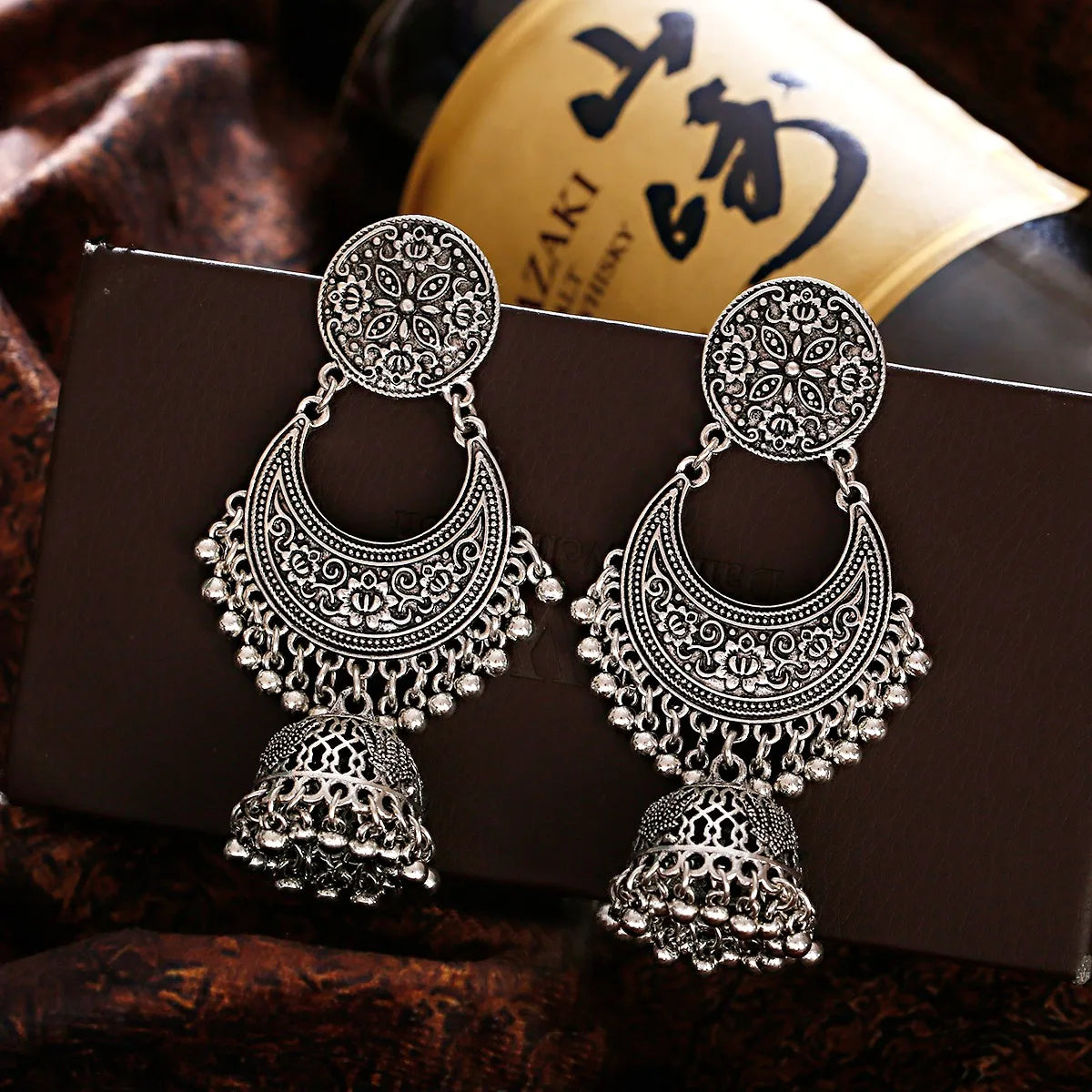 Retro Ethnic Silver Color Turkish Jhumka Earrings For Women Pendientes Pearl Tassel Classic Carved Indian Earrings Jewelry