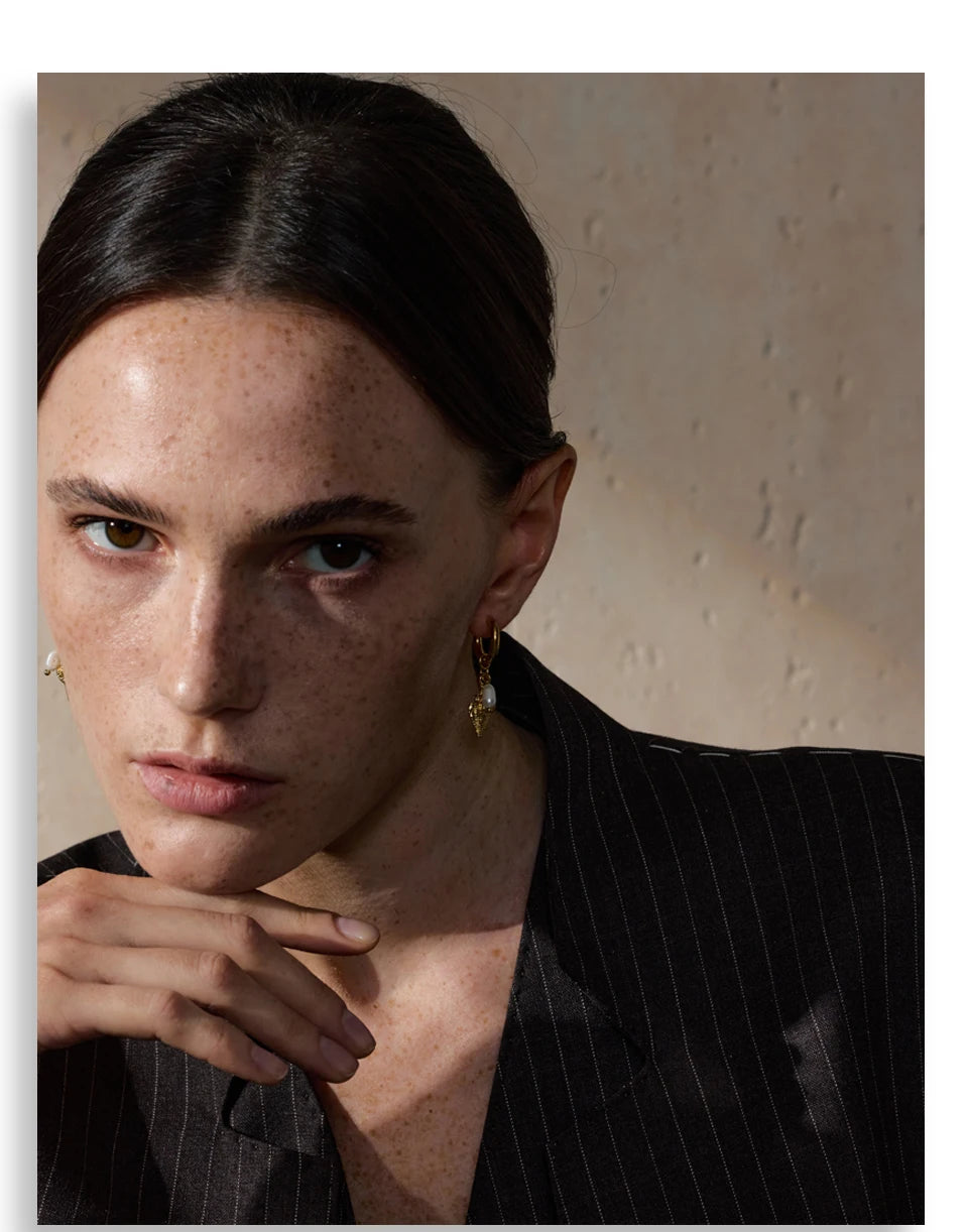 Yhpup Ocean Style Natural Pearl Conch Shell Starfish Drop Summer Hoop Earrings for Women Stainless Steel Holiday Daily Jewelry