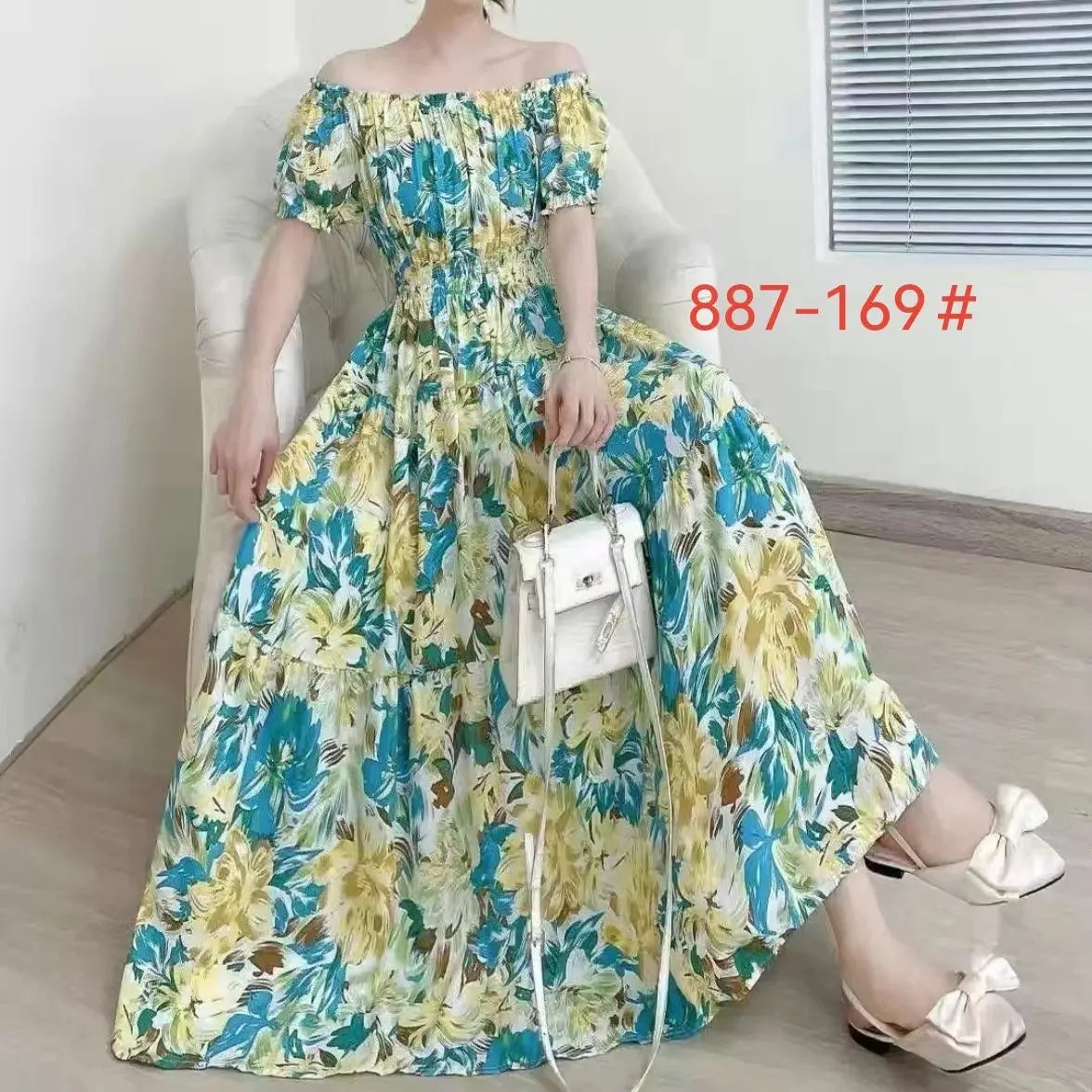 THHONE Vestidos Robe Maxi Long Dress Women Summer Indian Clothes Bohemian Cotton Linen Floral Short Sleeve Korean Style Casual