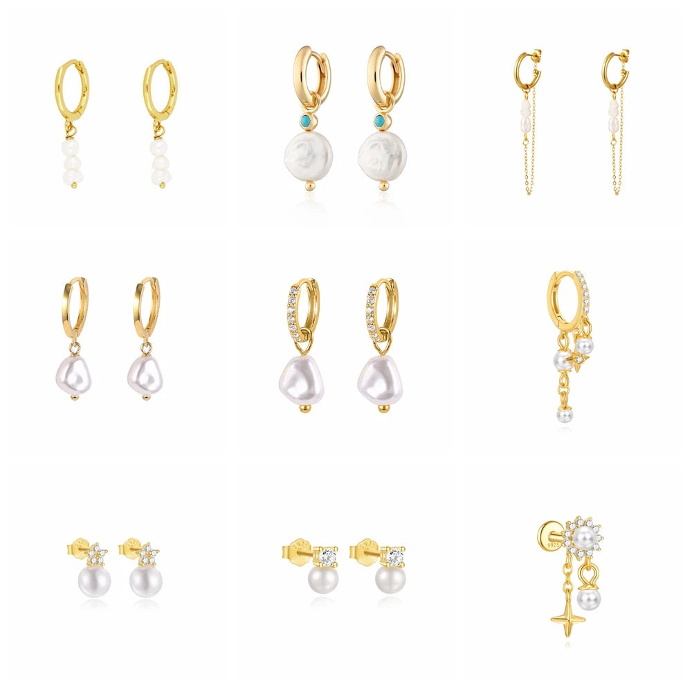 ROXI 925 Sterling Silver Pearls Earrings For Women Wedding Fine Jewelry Piercing Earrings Hoops Bohemia Pendientes Plata Earings