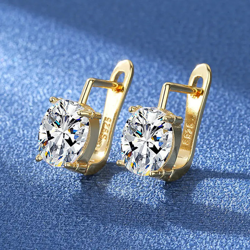 Hot Sale 925 Silver Women Hoop Earrings Luxury Sparkling Pave CZ U Shape Star Moon Fashion Earring For Girl