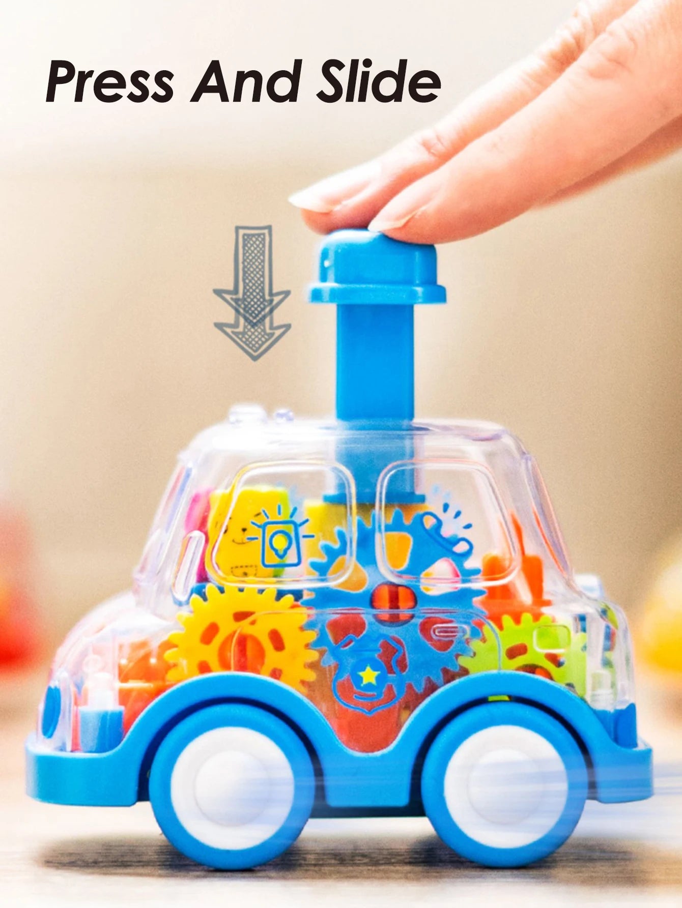 Children's Cartoon Press Gear Car Toy Lnertia Pull-back Transparent Car Baby Puzzle sliding Toy child Boy Girl 1-3 Year old Gift