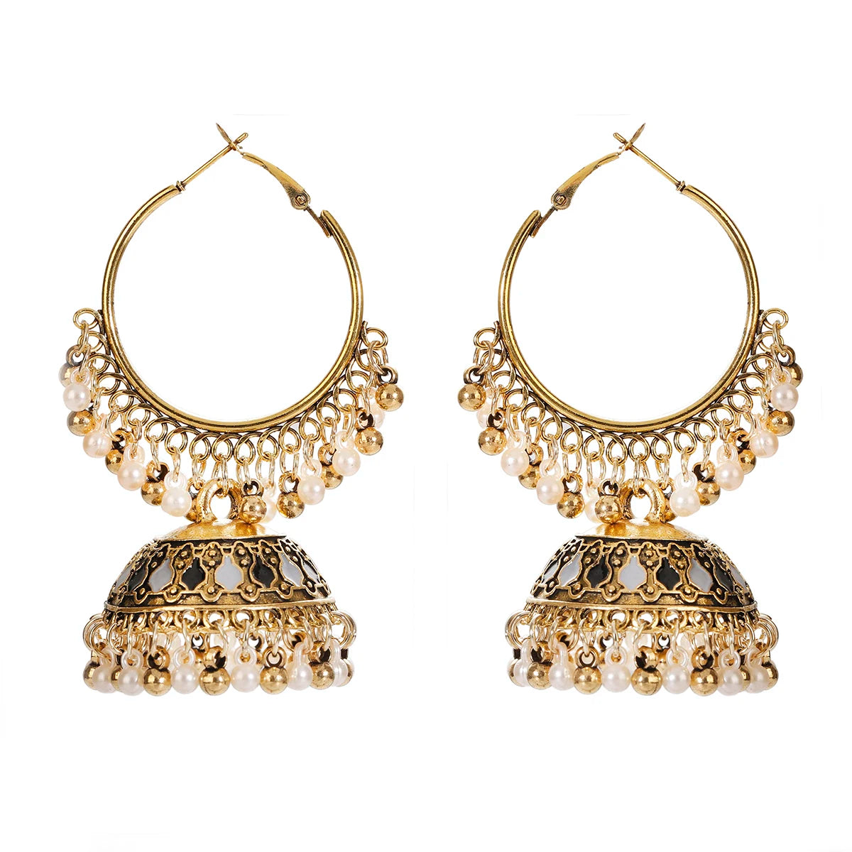 Ethnic Retro Geometric Turkish Jhumka Earrings For Women Indian Jewelry Flower Gold Color Bell Tassel Dangling Earrings