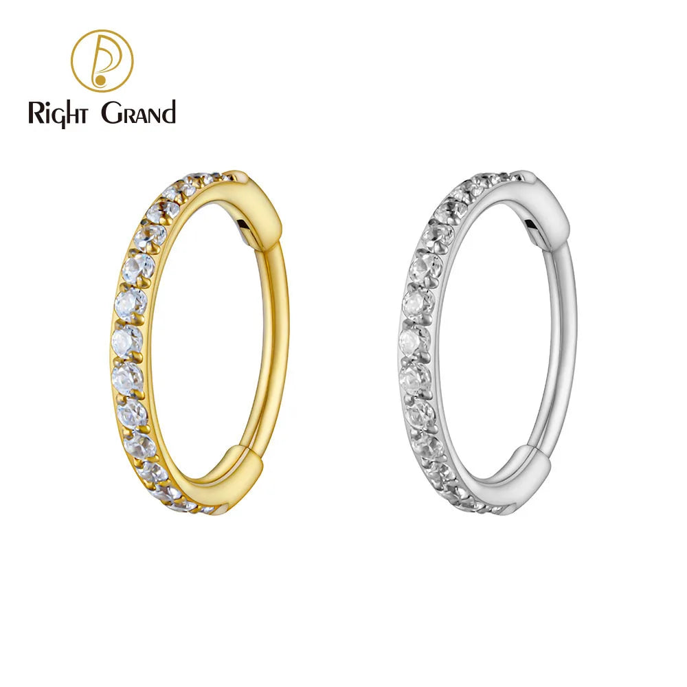 Right Grand ASTM F136 Titanium Slim Huggie Hoop Earring 16G CZ Cartilage Helix Earlobe Hinged Earring Piercing Body Jewelry