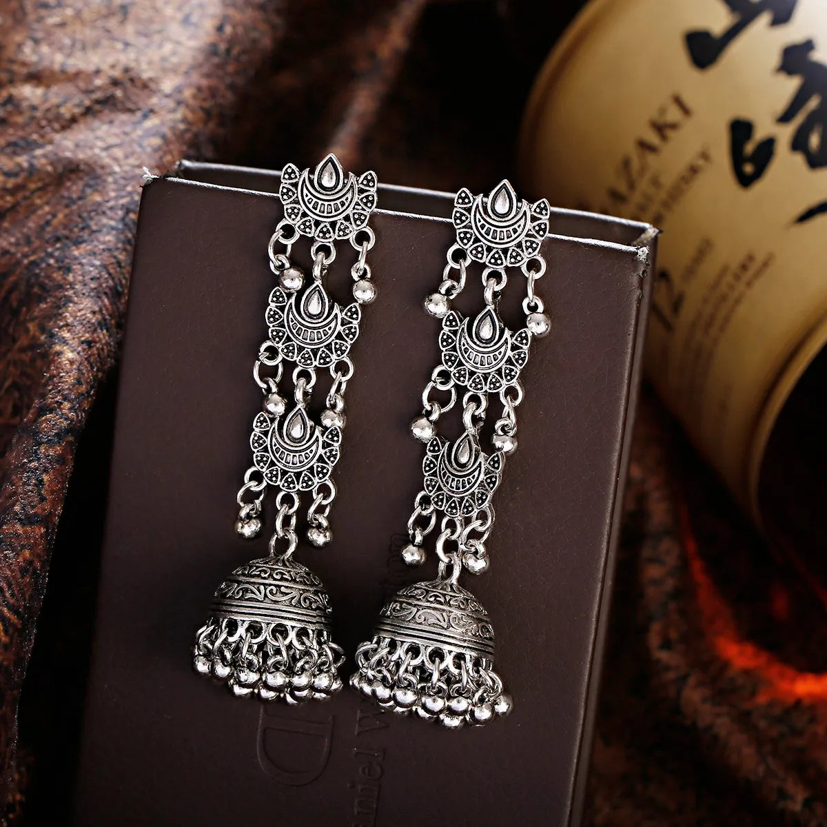 Retro Ethnic Silver Color Turkish Jhumka Earrings For Women Pendientes Pearl Tassel Classic Carved Indian Earrings Jewelry