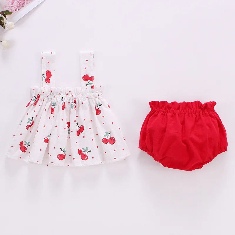 Baby Summer Skirt Set Baby Girl Clothes 0-2 Years Old Infant Plaid Suspender Dress Hat Two-piece Set Baby's Sets