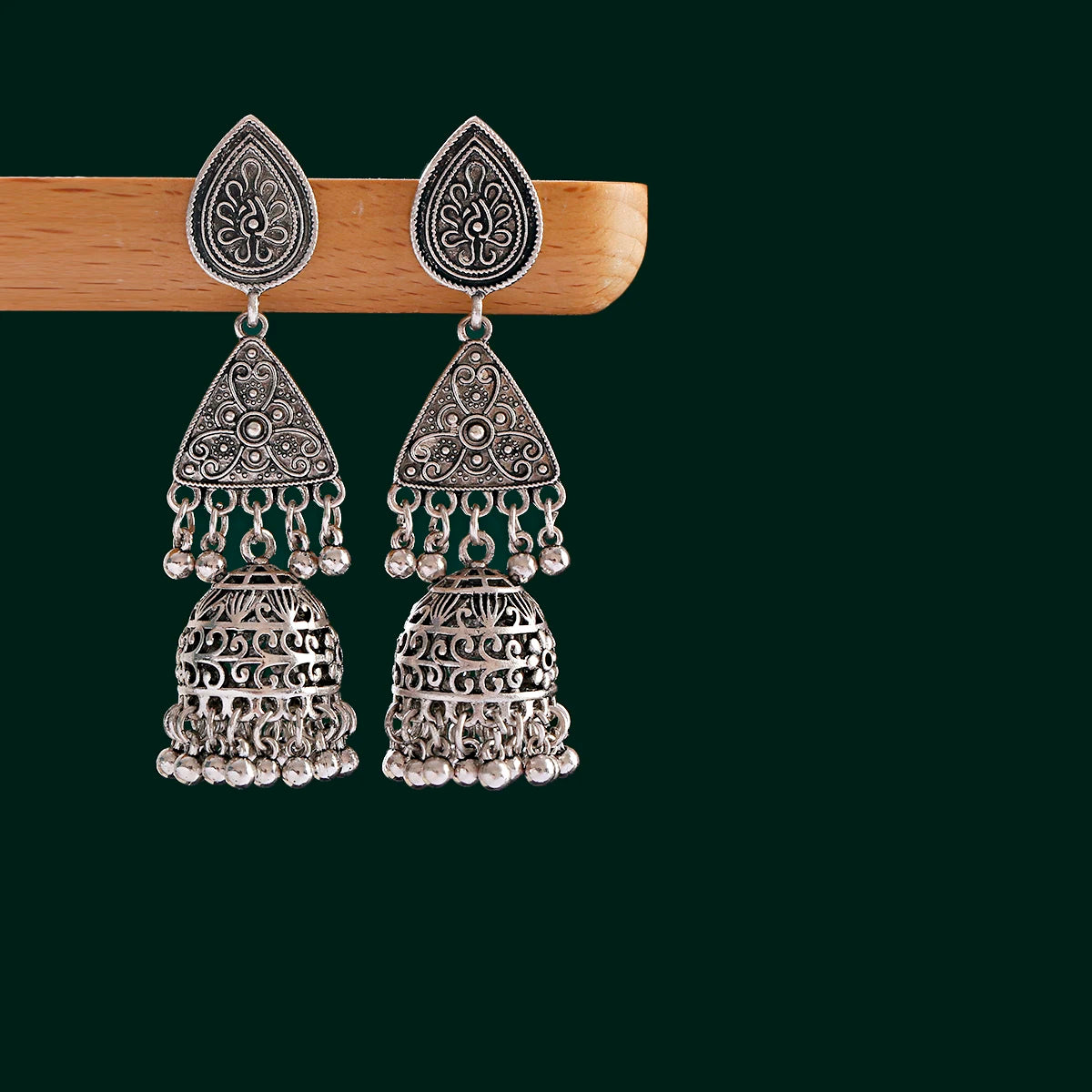 Retro Ethnic Silver Color Turkish Jhumka Earrings For Women Pendientes Pearl Tassel Classic Carved Indian Earrings Jewelry
