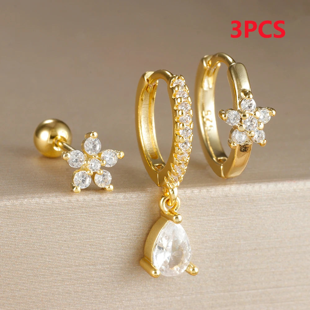 3PCS Fruit Butterfly Earrings Set for Women Girl Luxury Zircon Stainless Steel Cartilage Piercing Hoop Earring Statement Jewelry