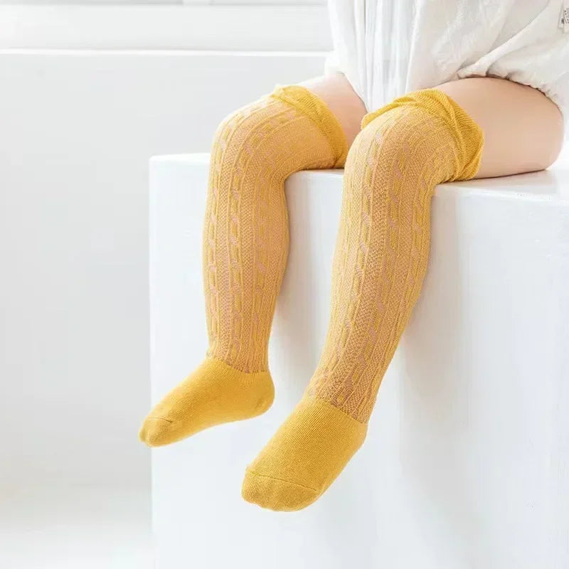 Summer Ultra-thin Mesh Socks Baby Girl Mosquito Resistant Knee Sock Cute Newborn Pink Bow Hollow Cotton Baby Clothes New Born