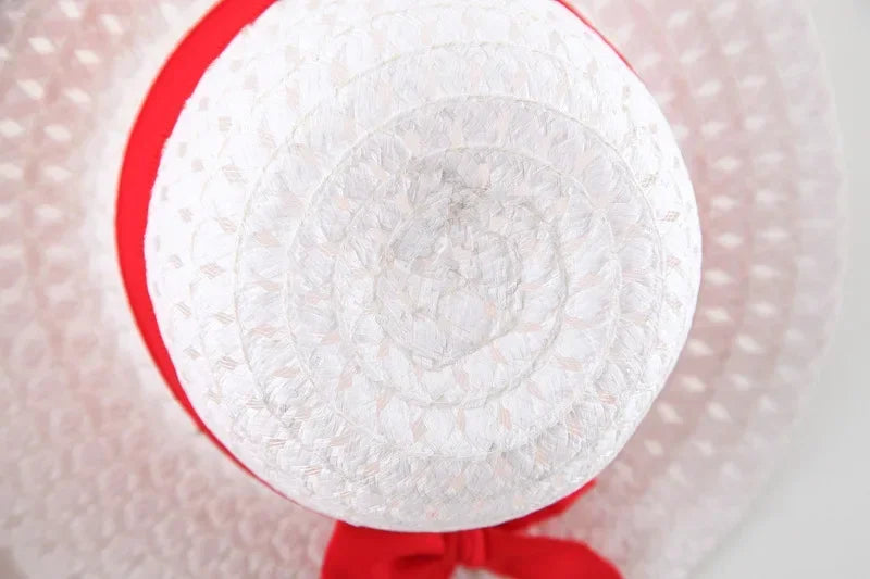 Summer Baby Girl Dress Sweet Hanging Strap Strawberry Print Big Bow Cotton Cloth Dress Comes with Same Hat as a Gift