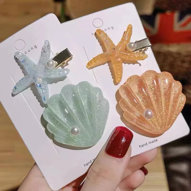 AWAYTR 2PCS Elegant Starfish Star Shell Hair Clips For Ladies Hairpins Summer Beach Holiday Party Barrettes Hair Accessories