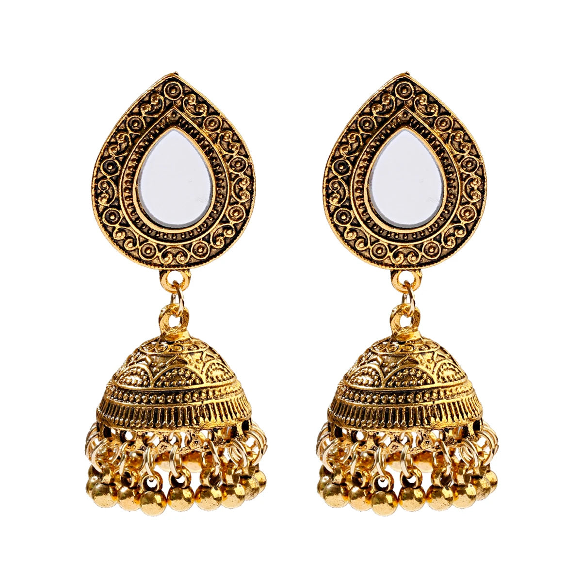 Ethnic Retro Geometric Turkish Jhumka Earrings For Women Indian Jewelry Flower Gold Color Bell Tassel Dangling Earrings