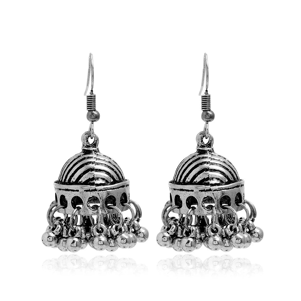 Indian Ethnic Style Boho Vintage Antique Alloy Carved Bell Tassels Drop Earrings Jhumki Jewelry For Women Party Accessories