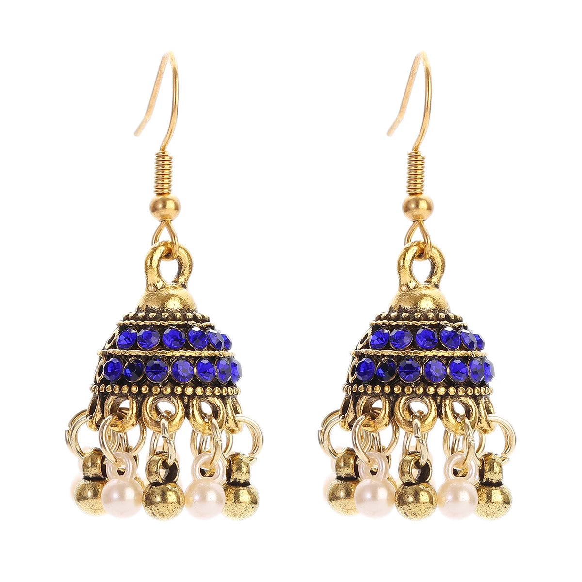 Ethnic Retro Geometric Turkish Jhumka Earrings For Women Indian Jewelry Flower Gold Color Bell Tassel Dangling Earrings