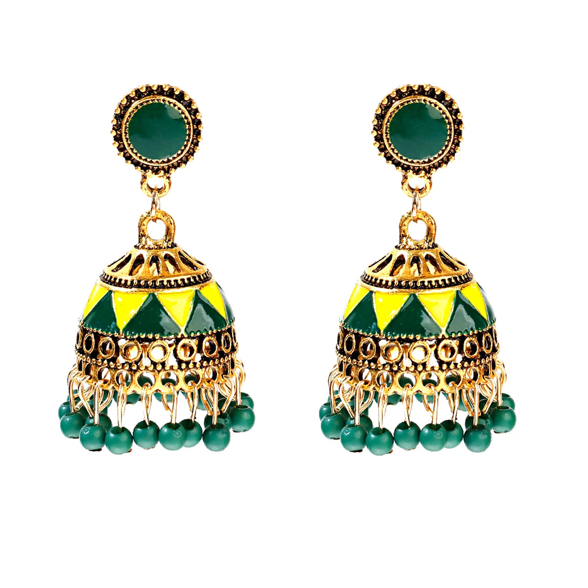 Ethnic Retro Geometric Turkish Jhumka Earrings For Women Indian Jewelry Flower Gold Color Bell Tassel Dangling Earrings
