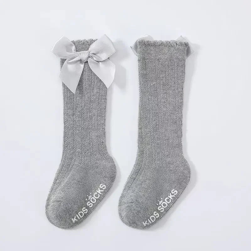 Summer Ultra-thin Mesh Socks Baby Girl Mosquito Resistant Knee Sock Cute Newborn Pink Bow Hollow Cotton Baby Clothes New Born