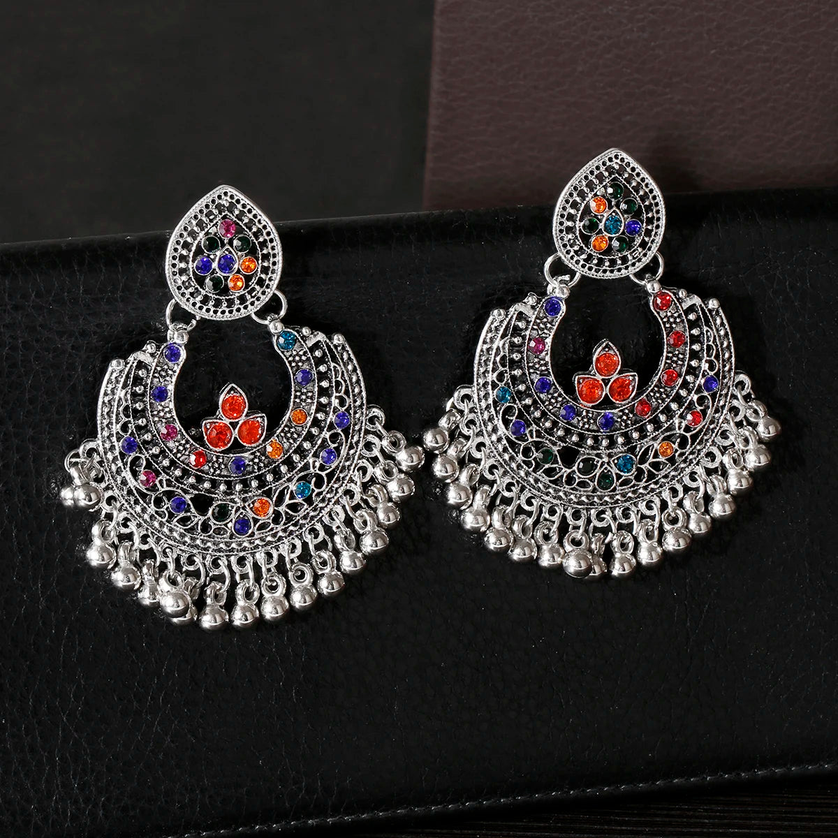 Retro Ethnic Silver Color Turkish Jhumka Earrings For Women Pendientes Pearl Tassel Classic Carved Indian Earrings Jewelry